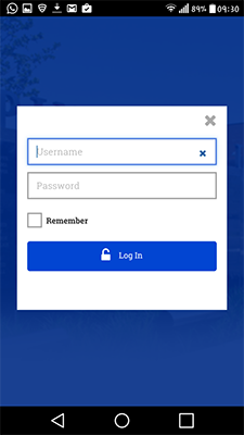 蓝色和白色的Eagle Mobile登录屏幕截图，用户名和密码字段为空